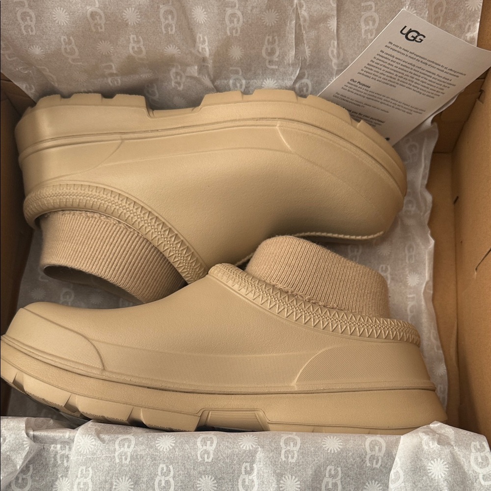 UGG Womens Beige Slip-On Rain Boots Tasman x